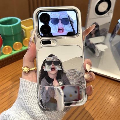 Funny Girl Money Graphic Mirror Phone Case, Large Camera Window Metallic Frame, Shock‑Absorbent Protective Shell for Smartphones