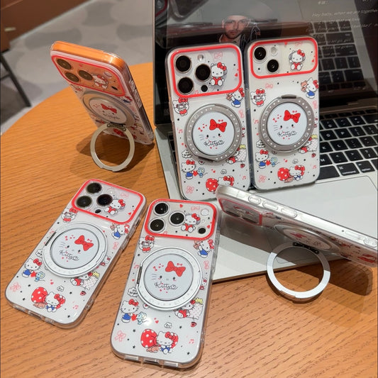 Cute Red Bow Cartoon Print Phone Case, Transparent Shell With 360° Rotatable Ring Holder Stand, Shockproof Protective Cover For iPhone