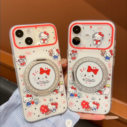 Cute Red Bow Cartoon Print Phone Case, Transparent Shell With 360° Rotatable Ring Holder Stand, Shockproof Protective Cover For iPhone