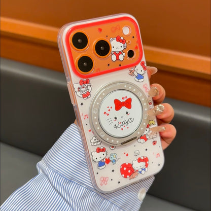Cute Red Bow Cartoon Print Phone Case, Transparent Shell With 360° Rotatable Ring Holder Stand, Shockproof Protective Cover For iPhone