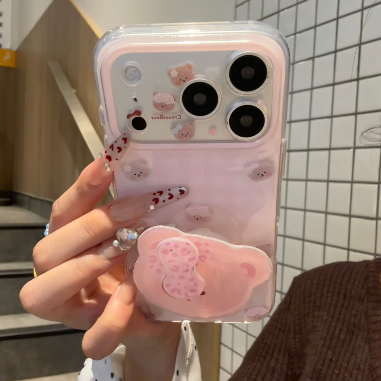 光沢のある可愛い漫画のスマホケース、360°回転磁気リングスタンド付き、ドナルドダック/グーフィー/プルート/ミッキー 耐衝撃保護ケース iPhone用