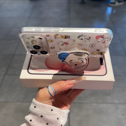 Cute Snoopy Print Cartoon Dog Shake‑Shake Stand Pop Socket Phone Case