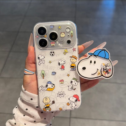 Cute Snoopy Print Cartoon Dog Shake‑Shake Stand Pop Socket Phone Case