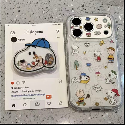 Cute Snoopy Print Cartoon Dog Shake‑Shake Stand Pop Socket Phone Case