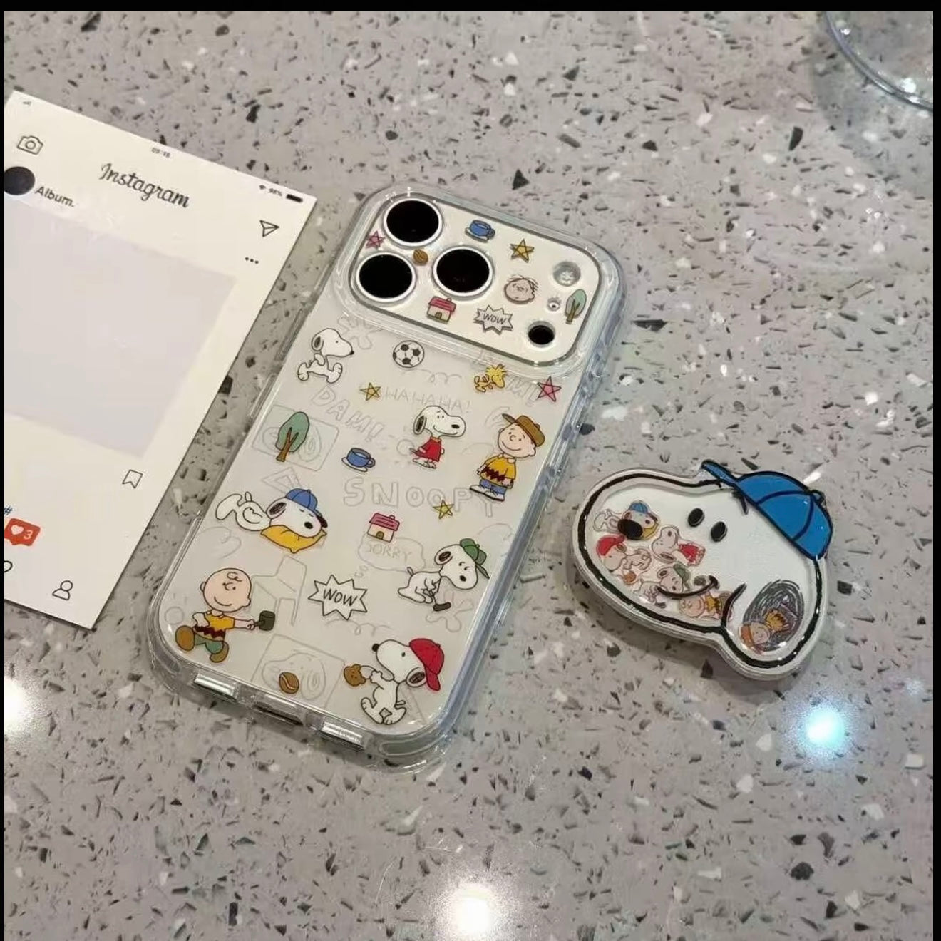 Cute Snoopy Print Cartoon Dog Shake‑Shake Stand Pop Socket Phone Case