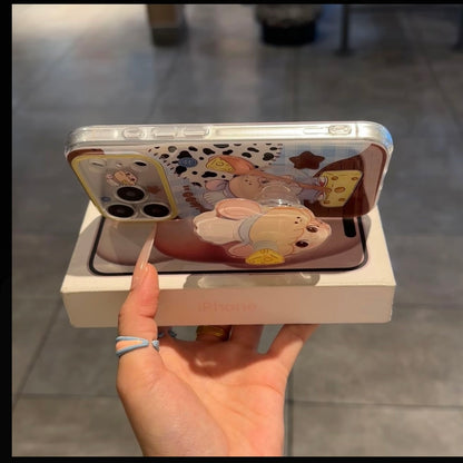 Cute Chef‑Theme Cartoon Print Phone Case With Shaker Pop Socket Stand Clear Shockproof Cover