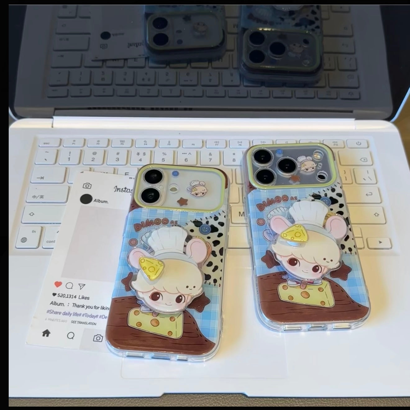 Cute Chef‑Theme Cartoon Print Phone Case With Shaker Pop Socket Stand Clear Shockproof Cover