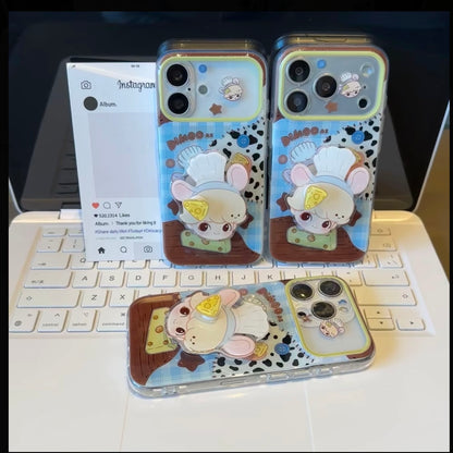 Cute Chef‑Theme Cartoon Print Phone Case With Shaker Pop Socket Stand Clear Shockproof Cover