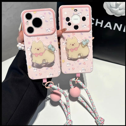 Cute Bow‑Dog Phone Case With Stand & Lanyard