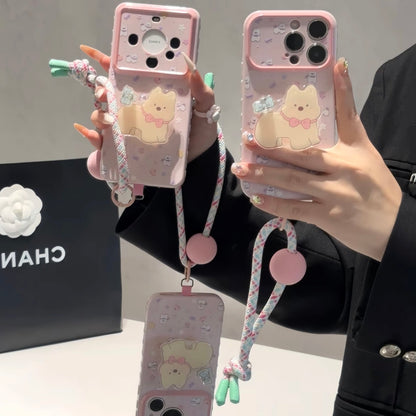 Cute Bow‑Dog Phone Case With Stand & Lanyard