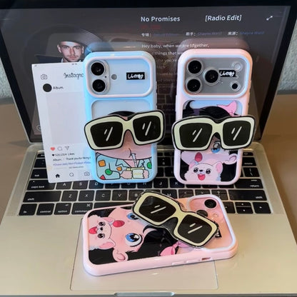 Cartoon Shinchan &Girl Phone Case With Sunglasses Pop Socket Stand