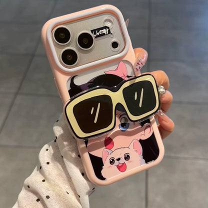 Cartoon Shinchan &Girl Phone Case With Sunglasses Pop Socket Stand