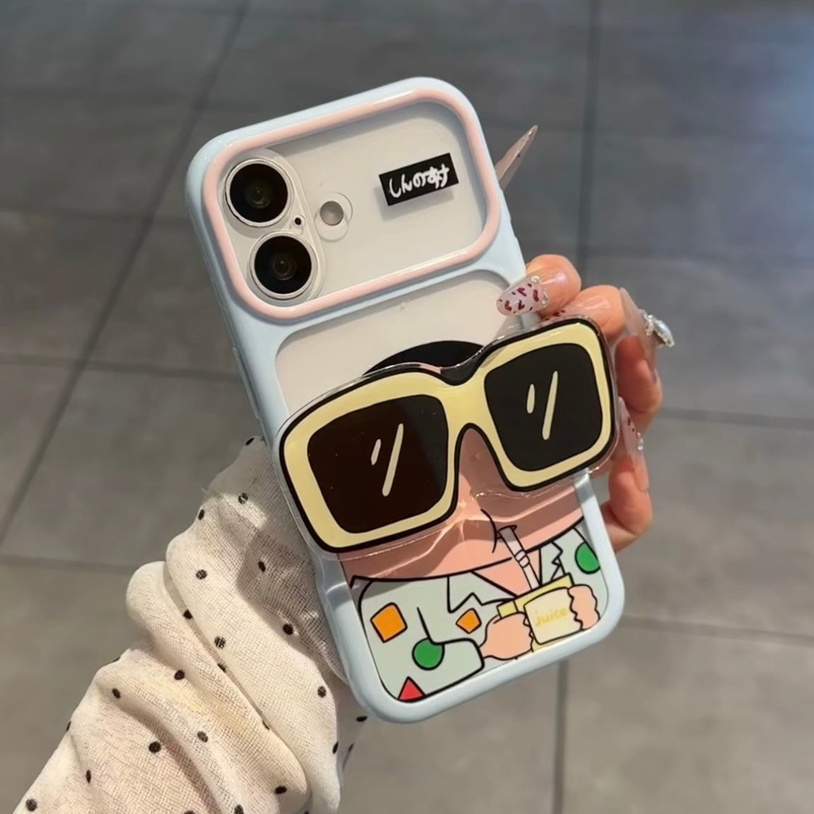 Cartoon Shinchan &Girl Phone Case With Sunglasses Pop Socket Stand