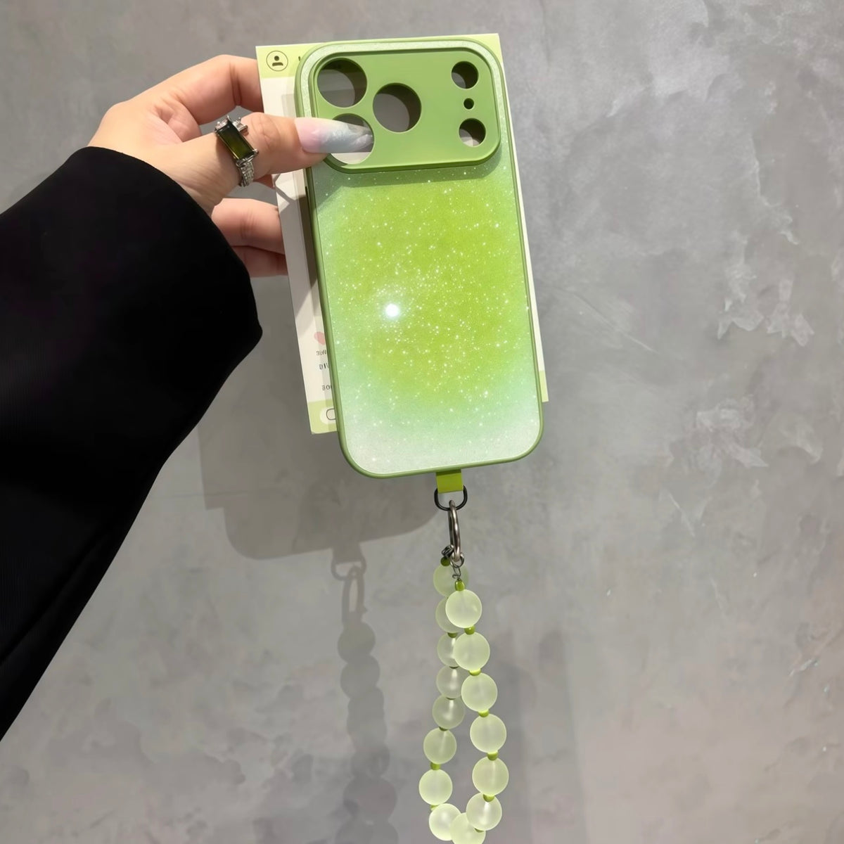 Cute Shiny Glitter Gradient Phone Cover, Shockproof Shell With Colorful Beaded Lanyard