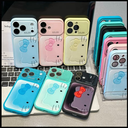 Cute Bow Cartoon Kitty& Frog Phone Case | Flip Camera Lens Protector Soft Shockproof Cover For iPhone