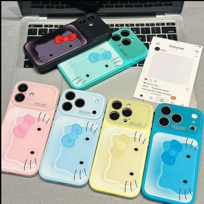 Cute Bow Cartoon Kitty& Frog Phone Case | Flip Camera Lens Protector Soft Shockproof Cover For iPhone