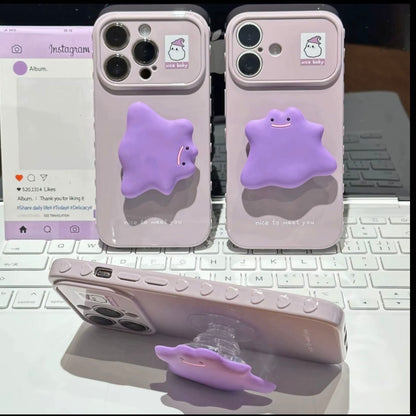 ピンクブルー 猫 折りたたみ式スタンド スマホケース、可愛い猫柄 耐衝撃性ソフトシェル マグネット式ブラケット付き 全機種対応