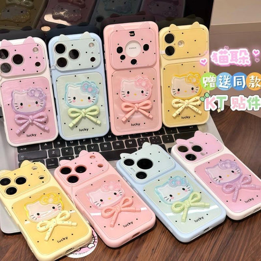 Cute Cat Ear Wavy Edge Phone Case, 3D Bow Kitty Cartoon Decor Soft TPU Shockproof Protective Phone Cover For iPhone, Sweet Girly Shell Gift