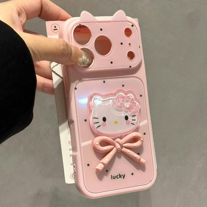 Cute Cat Ear Wavy Edge Phone Case, 3D Bow Kitty Cartoon Decor Soft TPU Shockproof Protective Phone Cover For iPhone, Sweet Girly Shell Gift