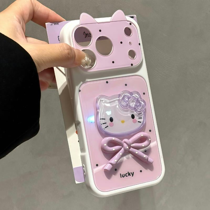 Cute Cat Ear Wavy Edge Phone Case, 3D Bow Kitty Cartoon Decor Soft TPU Shockproof Protective Phone Cover For iPhone, Sweet Girly Shell Gift