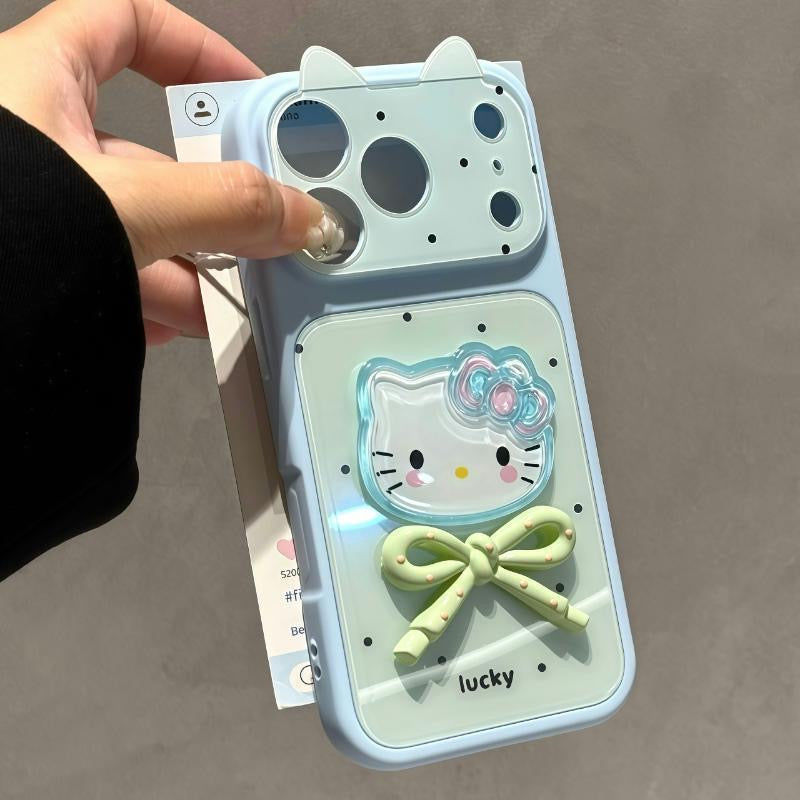 Cute Cat Ear Wavy Edge Phone Case, 3D Bow Kitty Cartoon Decor Soft TPU Shockproof Protective Phone Cover For iPhone, Sweet Girly Shell Gift
