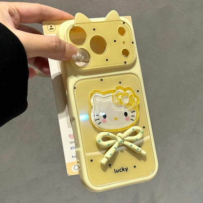 Cute Cat Ear Wavy Edge Phone Case, 3D Bow Kitty Cartoon Decor Soft TPU Shockproof Protective Phone Cover For iPhone, Sweet Girly Shell Gift