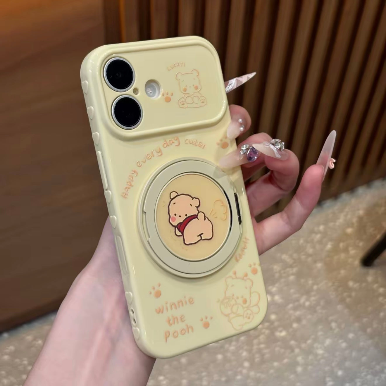 光沢のある可愛い漫画のスマホケース、360°回転磁気リングスタンド付き、ドナルドダック/グーフィー/プルート/ミッキー 耐衝撃保護ケース iPhone用
