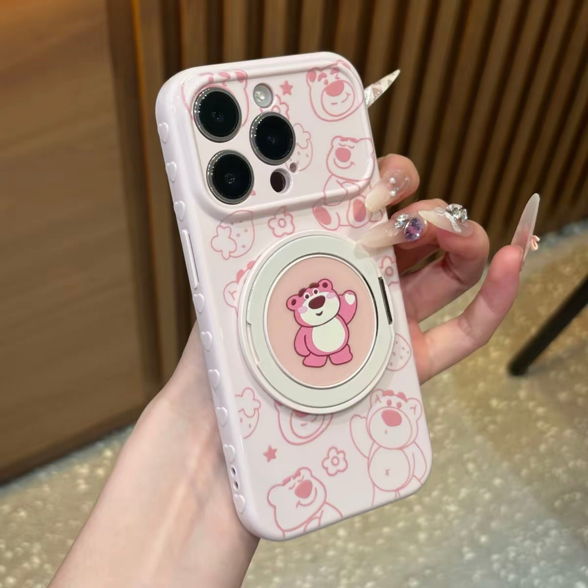 光沢のある可愛い漫画のスマホケース、360°回転磁気リングスタンド付き、ドナルドダック/グーフィー/プルート/ミッキー 耐衝撃保護ケース iPhone用