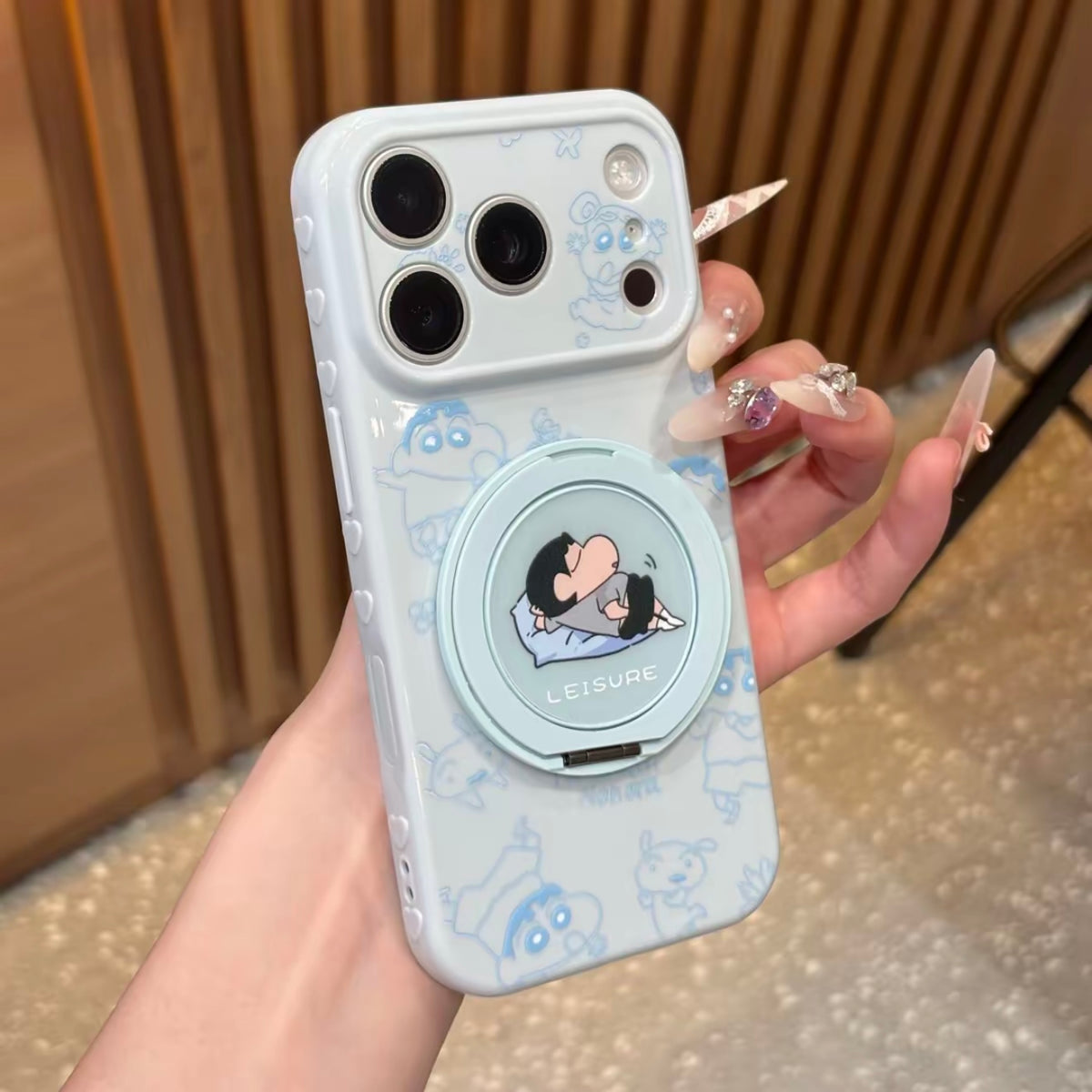 光沢のある可愛い漫画のスマホケース、360°回転磁気リングスタンド付き、ドナルドダック/グーフィー/プルート/ミッキー 耐衝撃保護ケース iPhone用