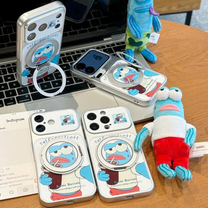ピンクブルー 猫 折りたたみ式スタンド スマホケース、可愛い猫柄 耐衝撃性ソフトシェル マグネット式ブラケット付き 全機種対応