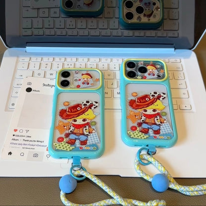 Funda de teléfono Trendy Aesthetic Bear Stand con correa de mano, linda decoración de mini taza de café, marco plateado, funda protectora antideslizante para todos los teléfonos