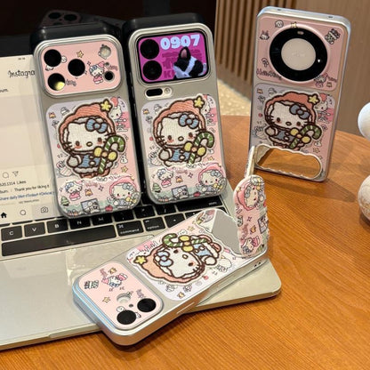光沢のある可愛い漫画のスマホケース、360°回転磁気リングスタンド付き、ドナルドダック/グーフィー/プルート/ミッキー 耐衝撃保護ケース iPhone用