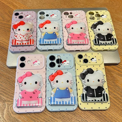 Cute Polka Dot Transparent Phone Case With Detachable 3D Cartoon Folding Bracket, Flexible Anti‑Drop Protective Shell For Smartphone