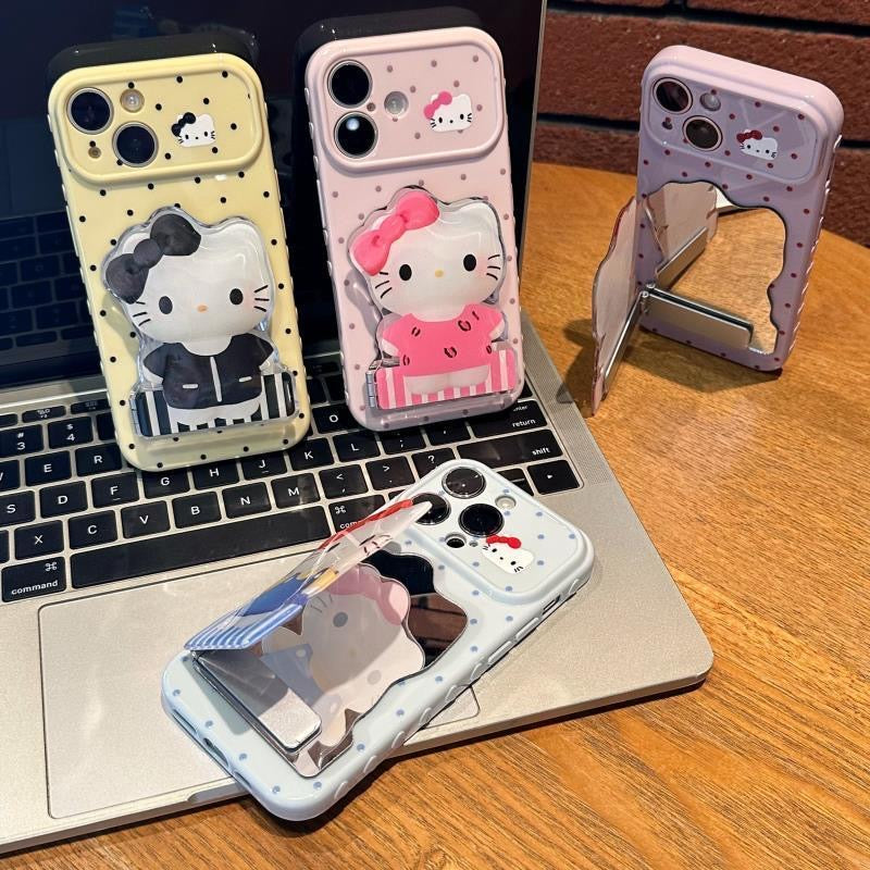 Cute Polka Dot Transparent Phone Case With Detachable 3D Cartoon Folding Bracket, Flexible Anti‑Drop Protective Shell For Smartphone