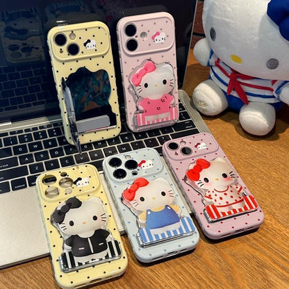 Cute Polka Dot Transparent Phone Case With Detachable 3D Cartoon Folding Bracket, Flexible Anti‑Drop Protective Shell For Smartphone