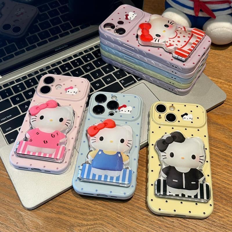 Cute Polka Dot Transparent Phone Case With Detachable 3D Cartoon Folding Bracket, Flexible Anti‑Drop Protective Shell For Smartphone