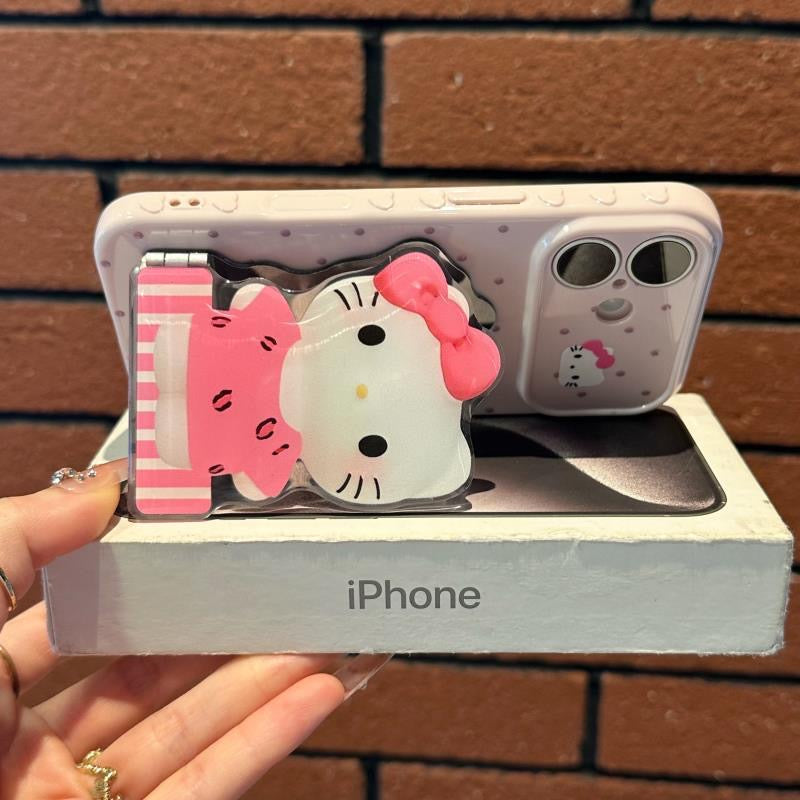 Cute Polka Dot Transparent Phone Case With Detachable 3D Cartoon Folding Bracket, Flexible Anti‑Drop Protective Shell For Smartphone
