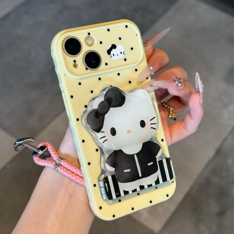 Cute Polka Dot Transparent Phone Case With Detachable 3D Cartoon Folding Bracket, Flexible Anti‑Drop Protective Shell For Smartphone