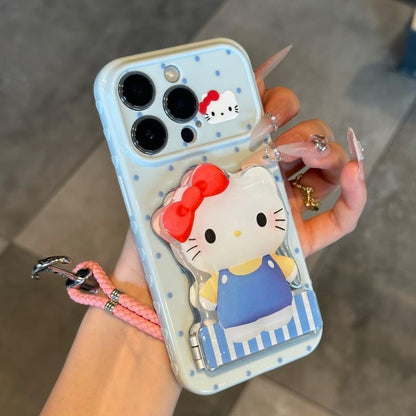 Cute Polka Dot Transparent Phone Case With Detachable 3D Cartoon Folding Bracket, Flexible Anti‑Drop Protective Shell For Smartphone