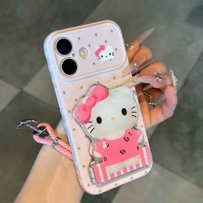 Cute Polka Dot Transparent Phone Case With Detachable 3D Cartoon Folding Bracket, Flexible Anti‑Drop Protective Shell For Smartphone