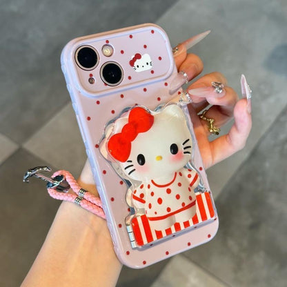 Cute Polka Dot Transparent Phone Case With Detachable 3D Cartoon Folding Bracket, Flexible Anti‑Drop Protective Shell For Smartphone