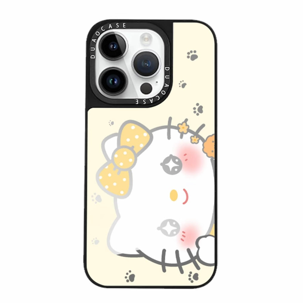 Sweet Bow Cartoon Kitty Print Phone Case, Large Flip‑Open Mirror Camera Frame Cover, Soft TPU Shock‑Resistant Protective Smartphone Shell For IPhone