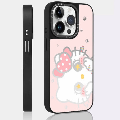 Sweet Bow Cartoon Kitty Print Phone Case, Large Flip‑Open Mirror Camera Frame Cover, Soft TPU Shock‑Resistant Protective Smartphone Shell For IPhone