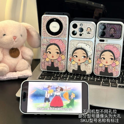 Funda protectora para iPhone con anilla magnética de dibujos animados vintage de Minnie, Goofy, Piolín y ventana grande para cámara, a prueba de golpes