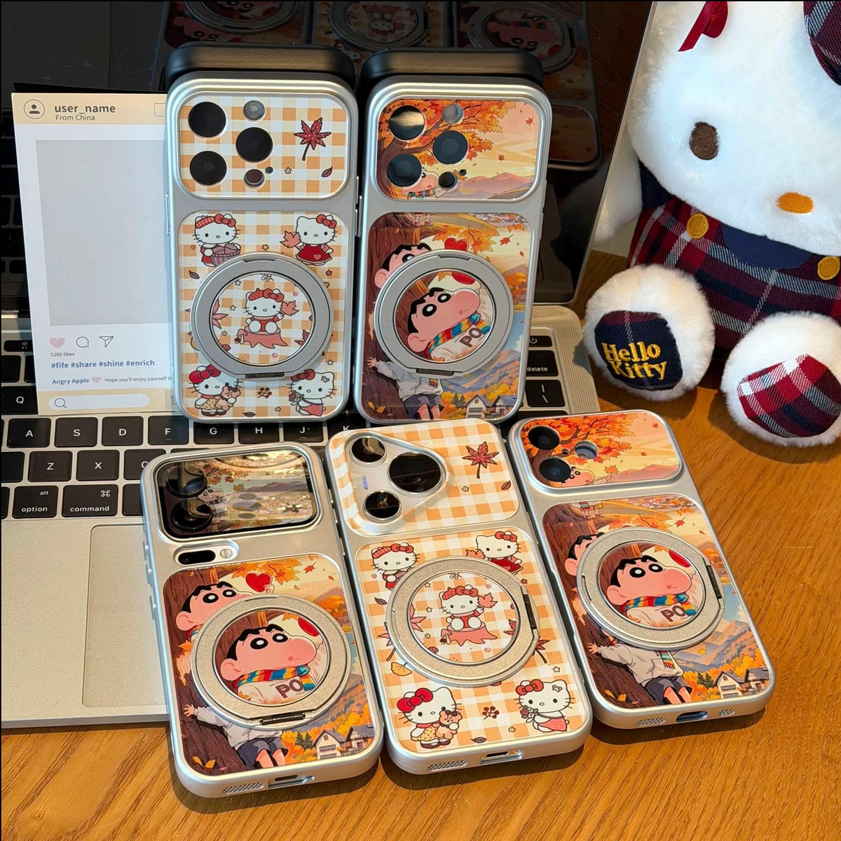 Fall Maple Leaves Cartoon Art Phone Case, Built‑in Rotatable Ring Holder, Shockproof Protective Phone Cover For Multiple Models