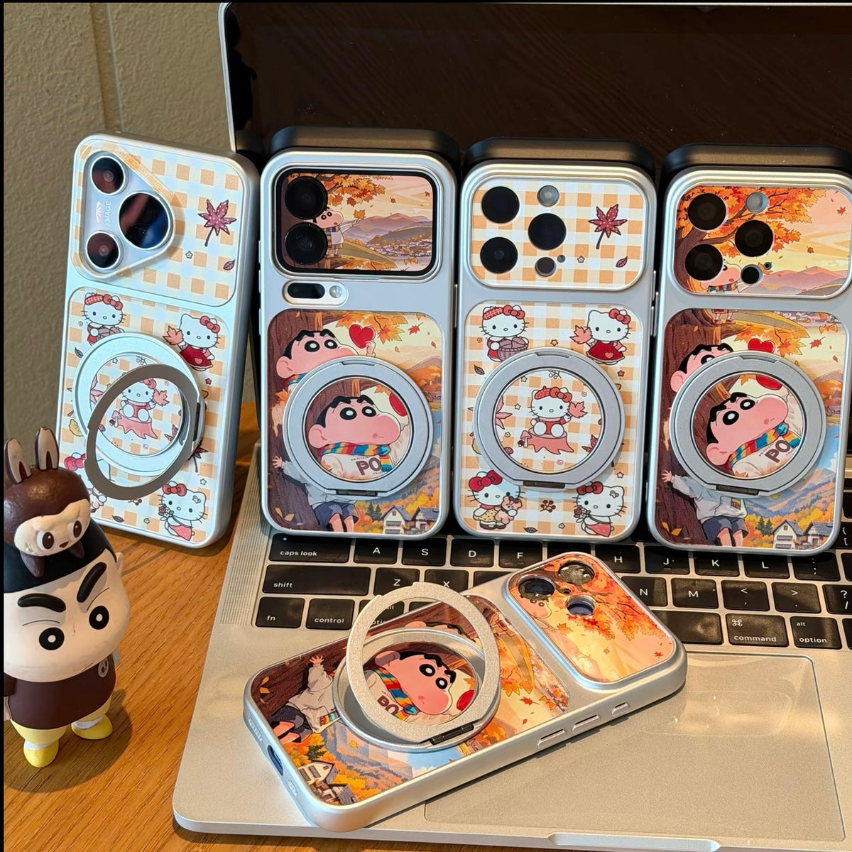Fall Maple Leaves Cartoon Art Phone Case, Built‑in Rotatable Ring Holder, Shockproof Protective Phone Cover For Multiple Models