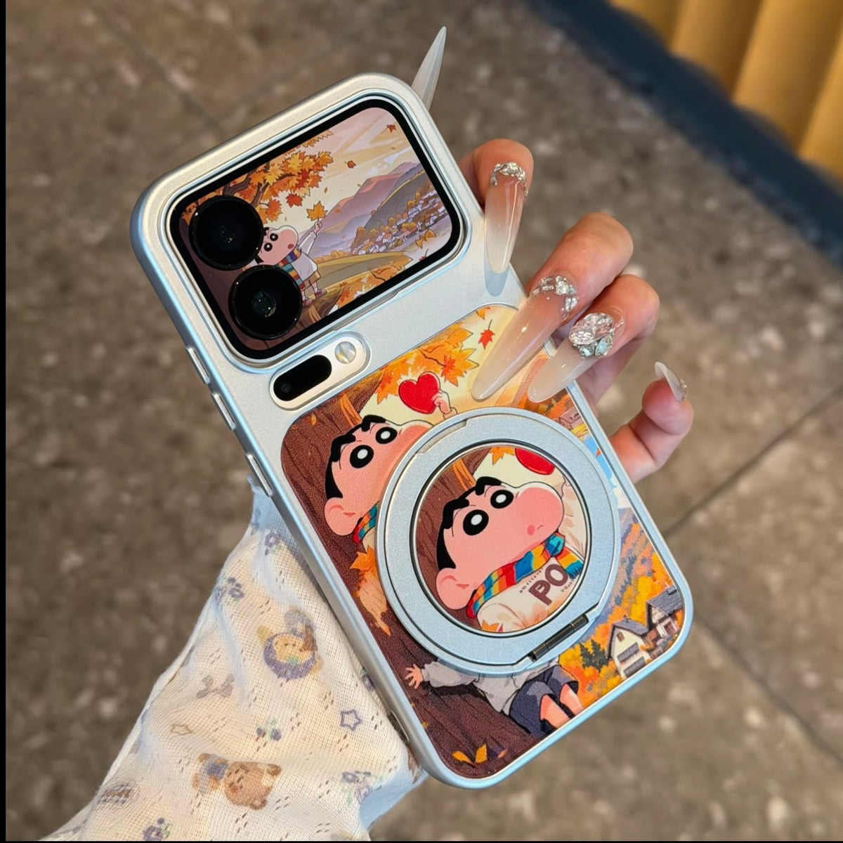Fall Maple Leaves Cartoon Art Phone Case, Built‑in Rotatable Ring Holder, Shockproof Protective Phone Cover For Multiple Models