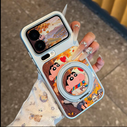 Fall Maple Leaves Cartoon Art Phone Case, Built‑in Rotatable Ring Holder, Shockproof Protective Phone Cover For Multiple Models