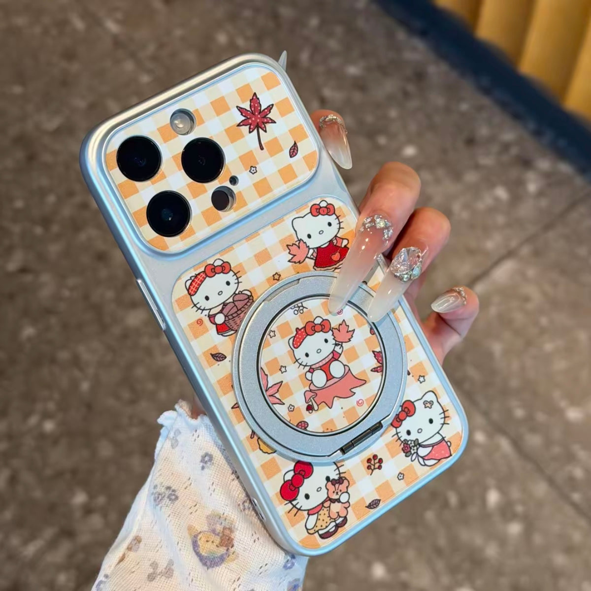 Fall Maple Leaves Cartoon Art Phone Case, Built‑in Rotatable Ring Holder, Shockproof Protective Phone Cover For Multiple Models
