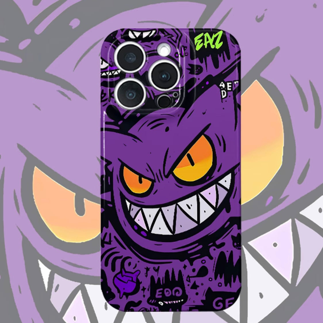 Cool Street Graffiti Purple Monster Gengar Illustration Phone Case, Trendy Dark Aesthetic Shock‑Absorbing Protective Shell For Multiple Smartphone Models
